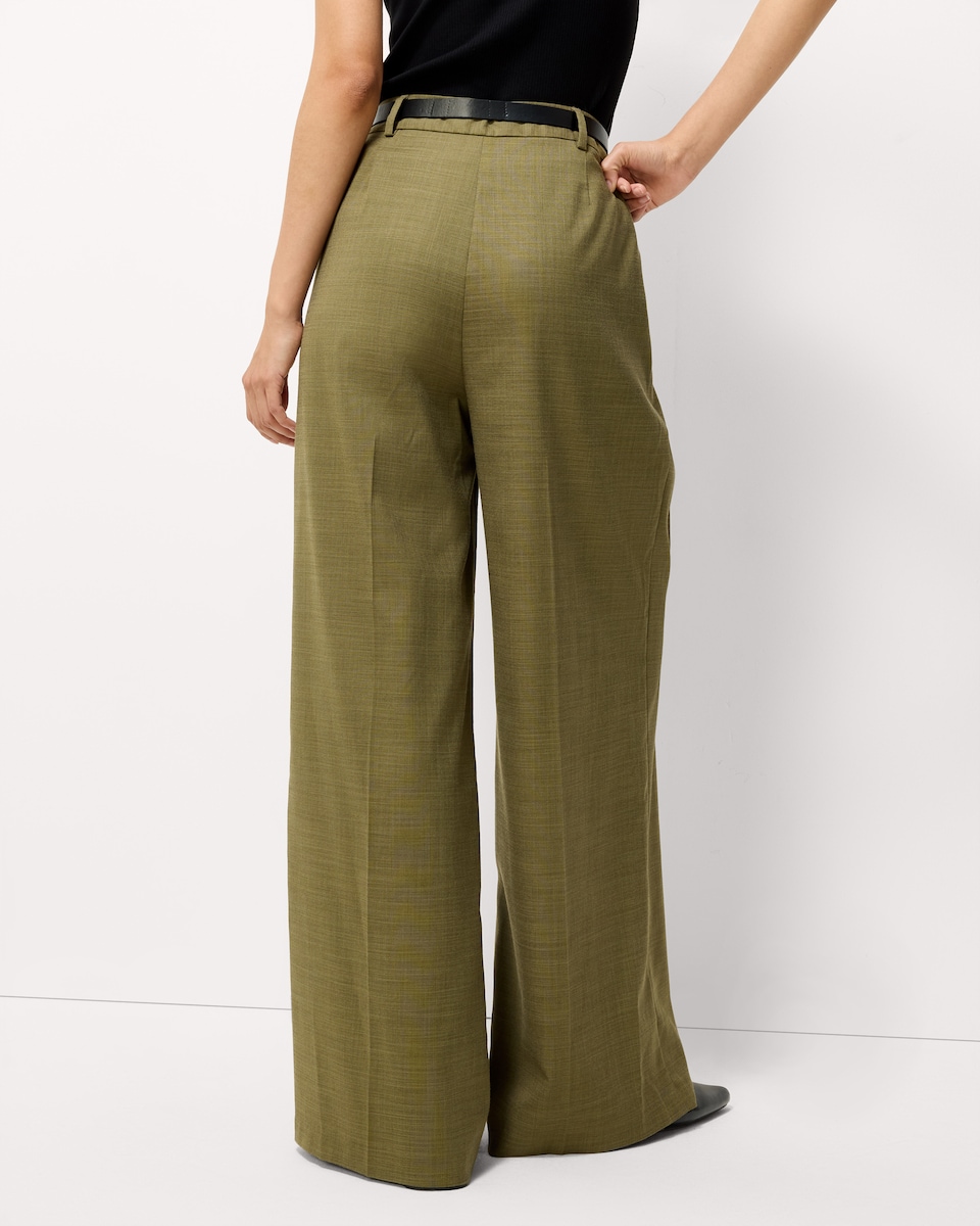 image 1 of F&F Pleated Wide Leg Belted Trousers in Khaki