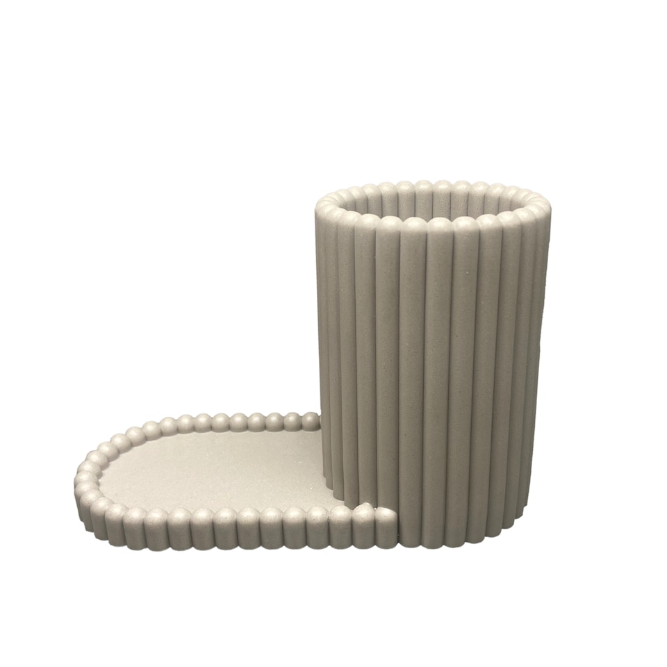F&F Home Taupe Ribbed Tumbler With Tray