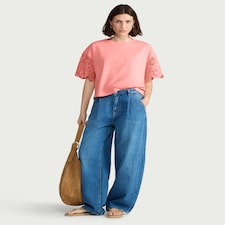 F&F Pure Cotton Broderie Top in Pink