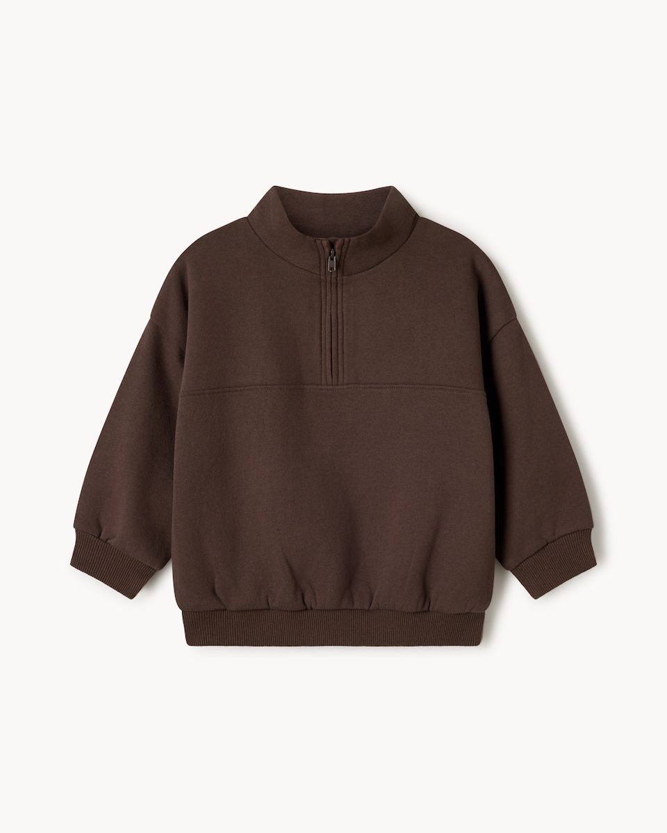image 1 of F&F Boys Cotton Rich Half Zip Sweatshirt in Brown