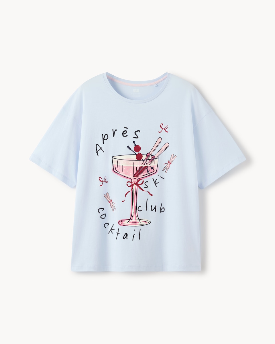image 1 of F&F Pure Cotton Cocktail Pyjama Top in Blue
