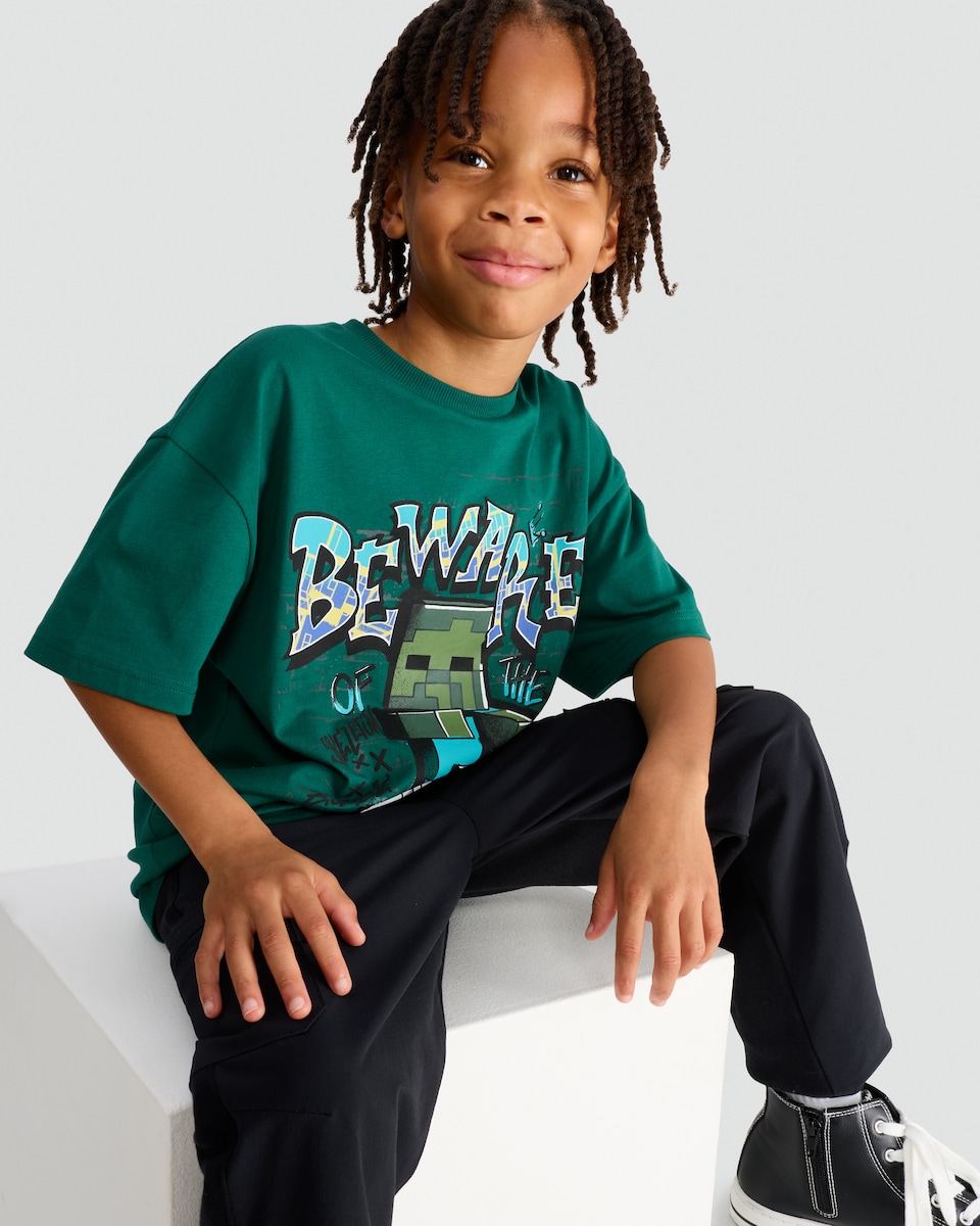 image 1 of Minecraft Beware of the Dark Pure Cotton T-Shirt in Green