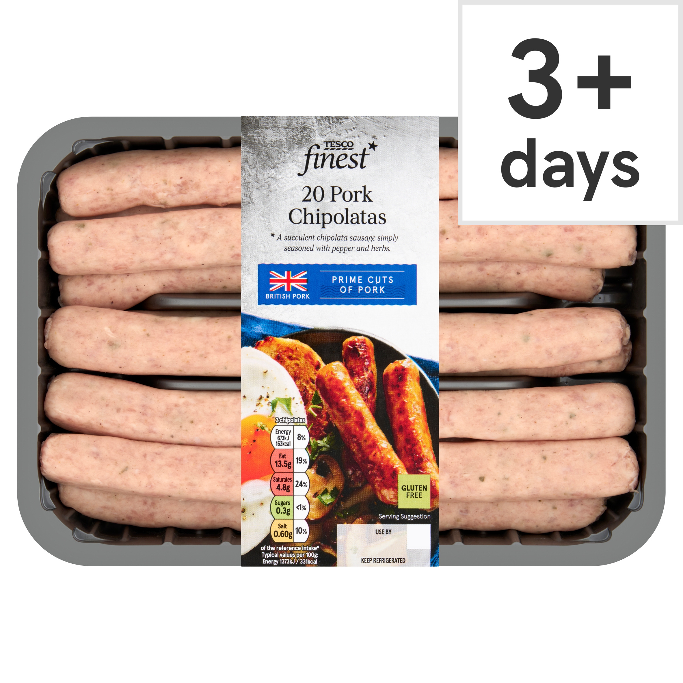 Tesco Finest 20 British Pork Chipolatas 625G