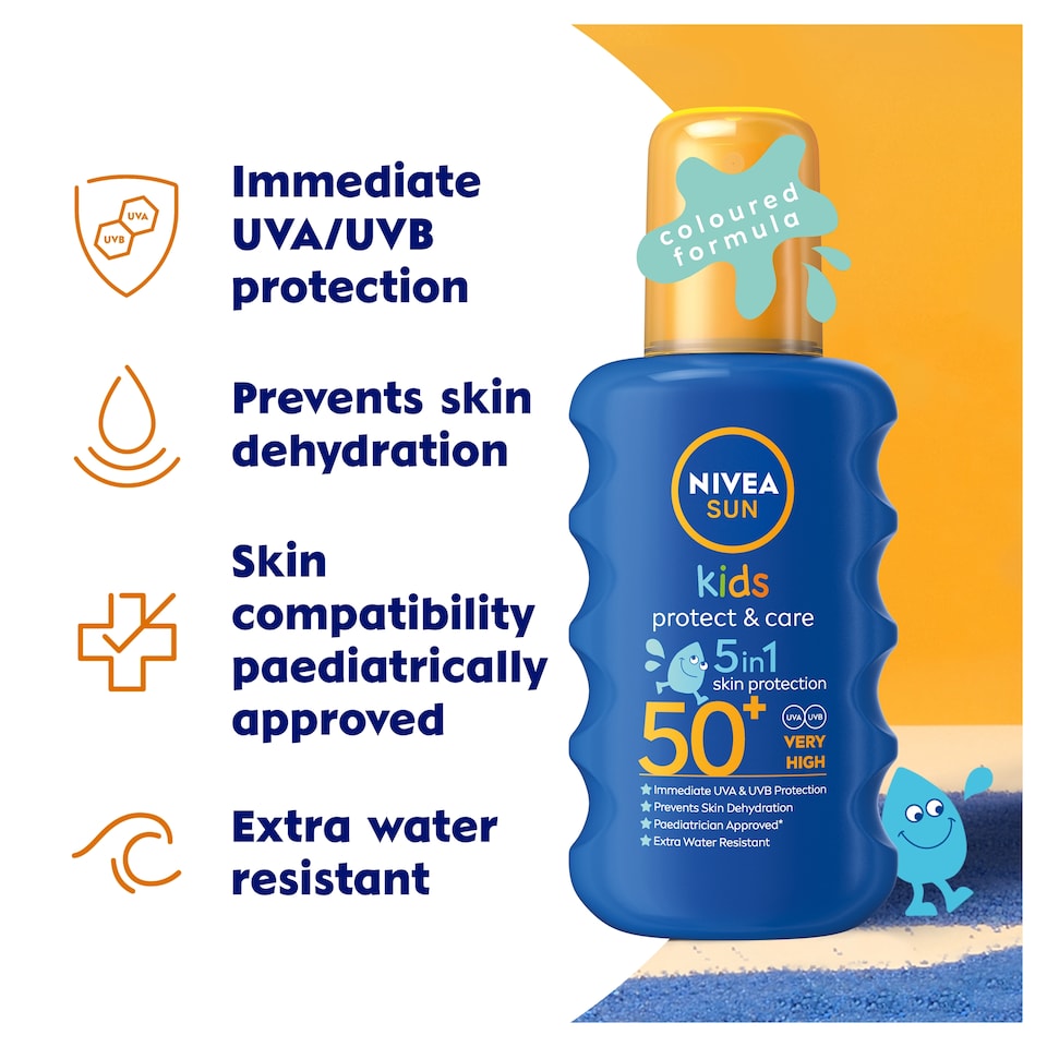 NIVEA SUN Kids Protect & Care Coloured Sun Cream Spray SPF50+ 200ml