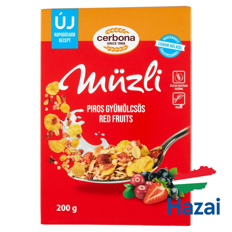 Cerbona piros gyümölcsös müzli cukor hozzáadása nélkül, édesítőszerrel 200 g