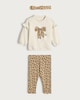 image 1 of F&F Baby 3-Piece Cotton Rich Leopard Print Sweatshirt, Legging and Headband Set in Sand