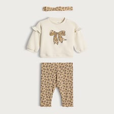 F&F Baby 3-Piece Cotton Rich Leopard Print Sweatshirt, Legging and Headband Set in Sand
