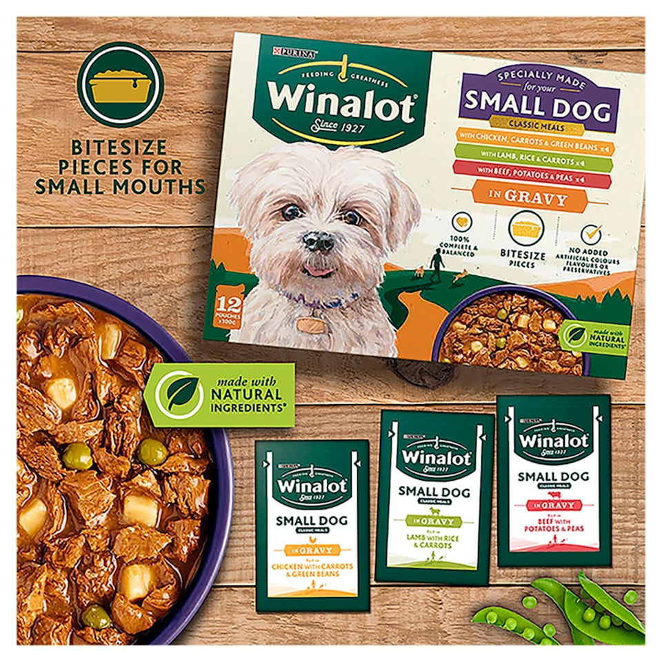 image 1 of WINALOT Meaty Chunks Small Dog Mixed in Gravy Wet Dog Food 12x100g