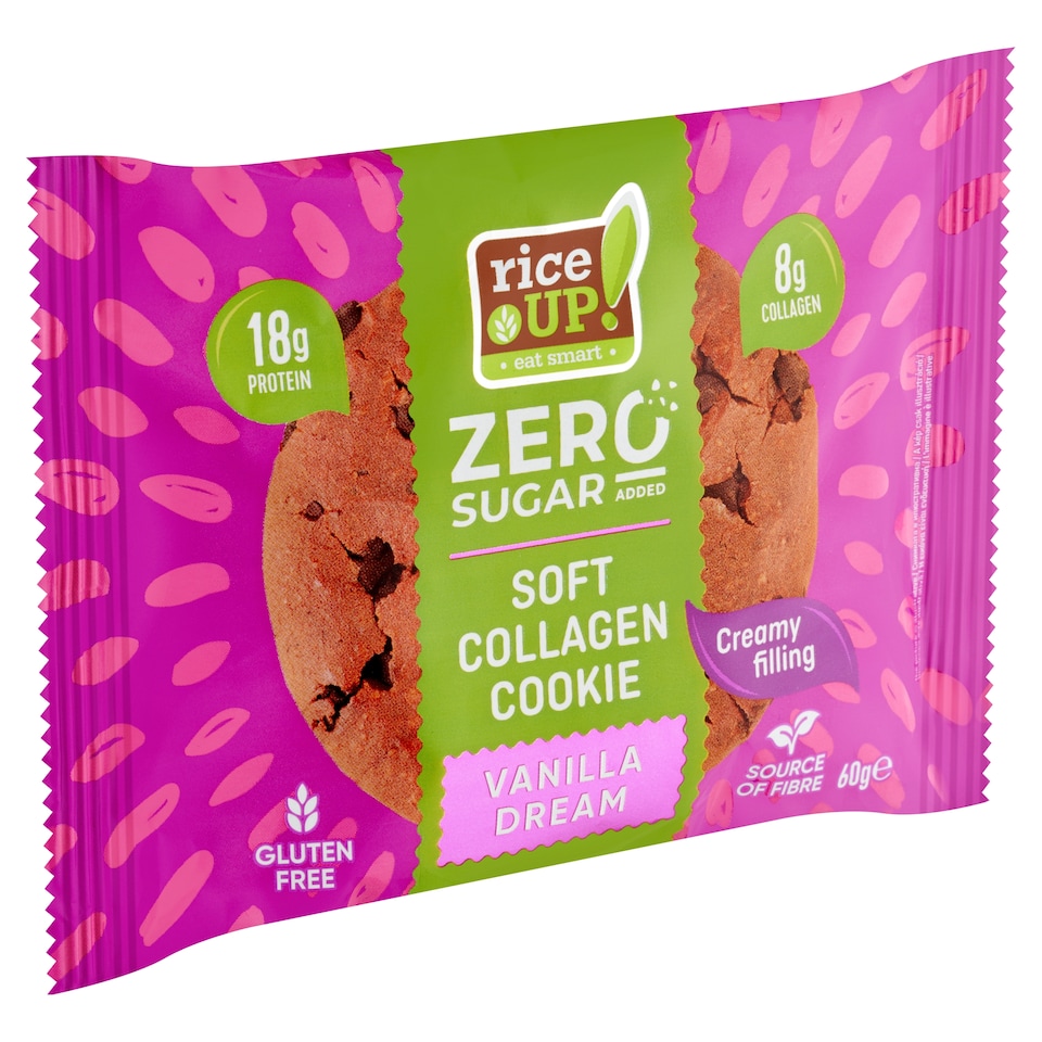 RiceUp! Zero Protein Collagen Cookie with Vanilla Flavour Filling with No Added Sugar 60 g