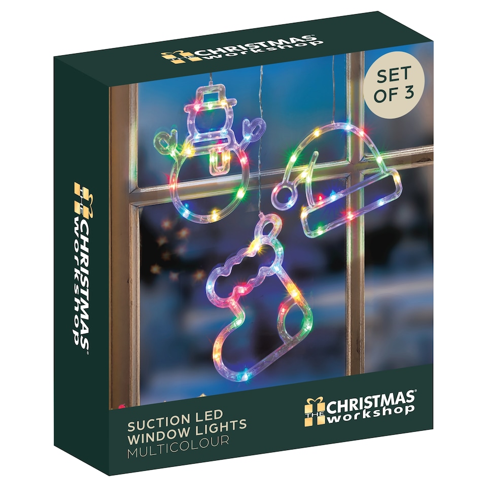 image 1 of Christmas Workshop Suction LED Multi Colour Window Light Set Of 3