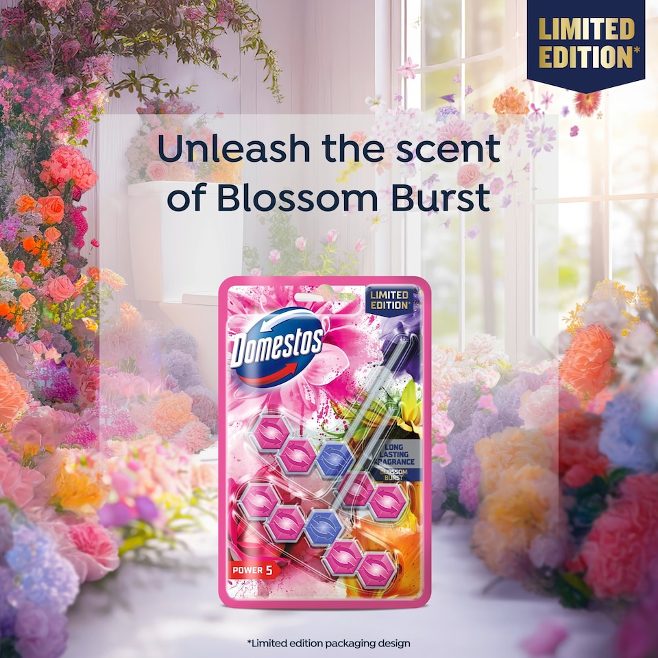 image 1 of Domestos Power 5 Toilet Rim Block Blossom Burst 2x50g