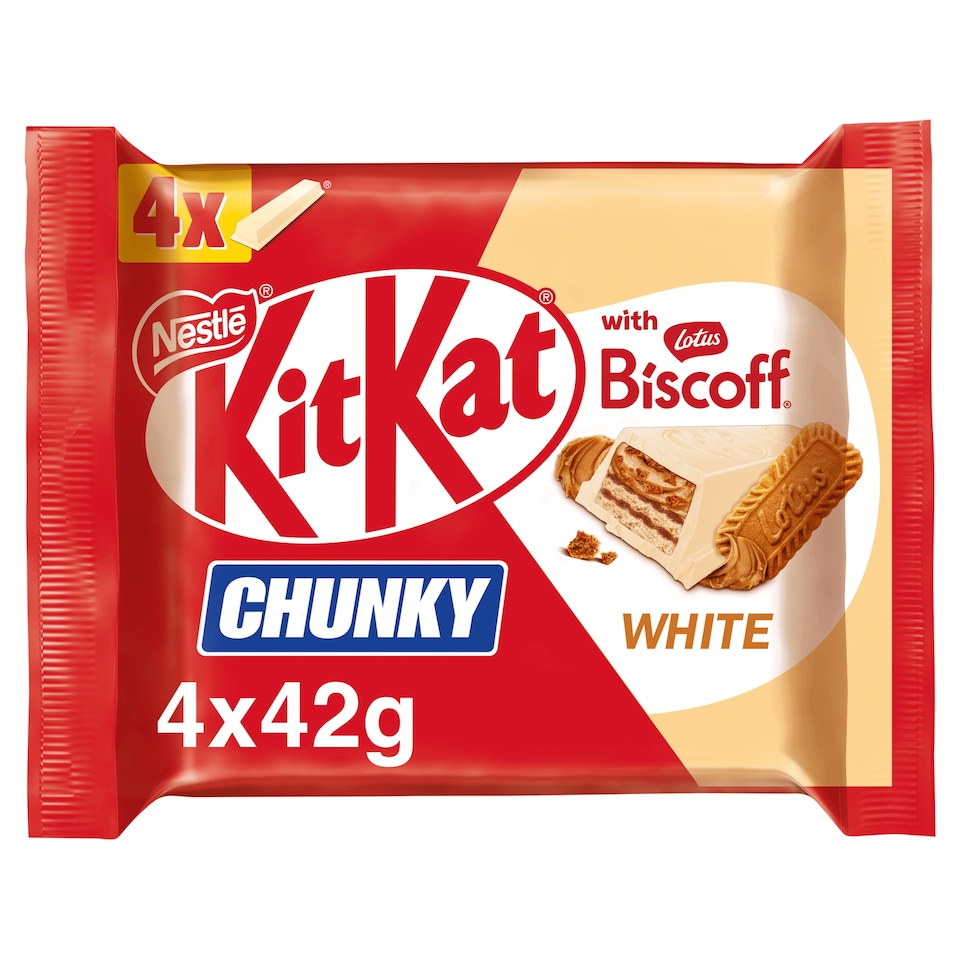 image 1 of Kit Kat Chunky with Lotus Biscoff White Chocolate Wafer Bars 4 x 42g