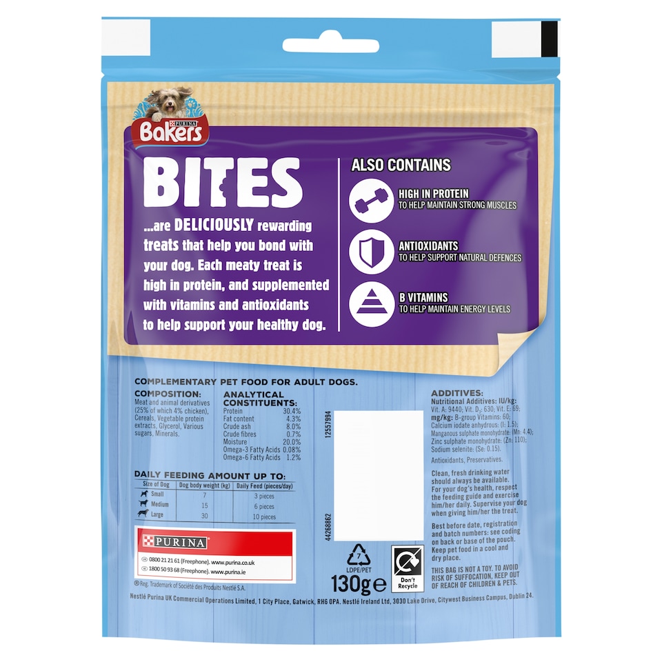 image 1 of Bakers Bites Tasty Dog Treats With Chicken 130g