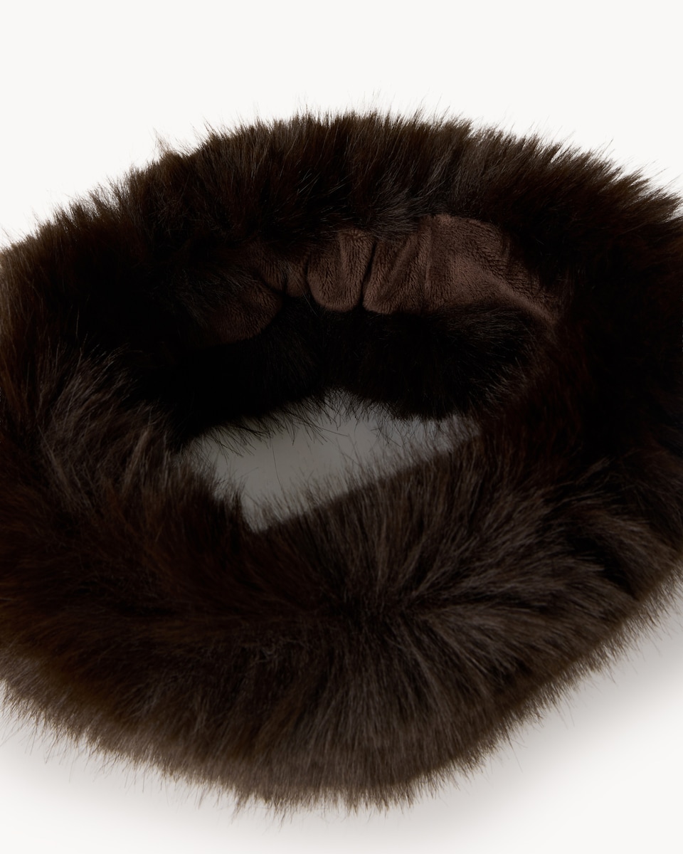 image 1 of F&F Faux Fur Headband in Chocolate