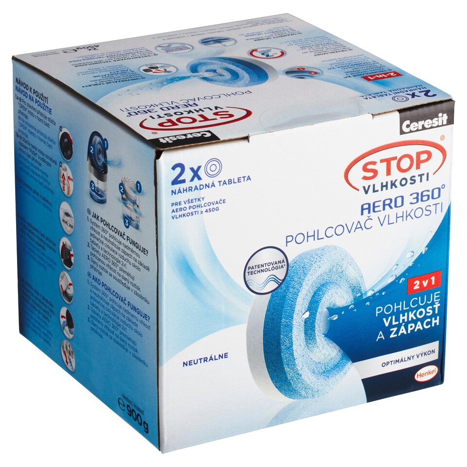 obrázok 1 z Ceresit Stop Vlhkosti Aero 360° náhradné tablety neutrálne 2 x 450 g (900 g)
