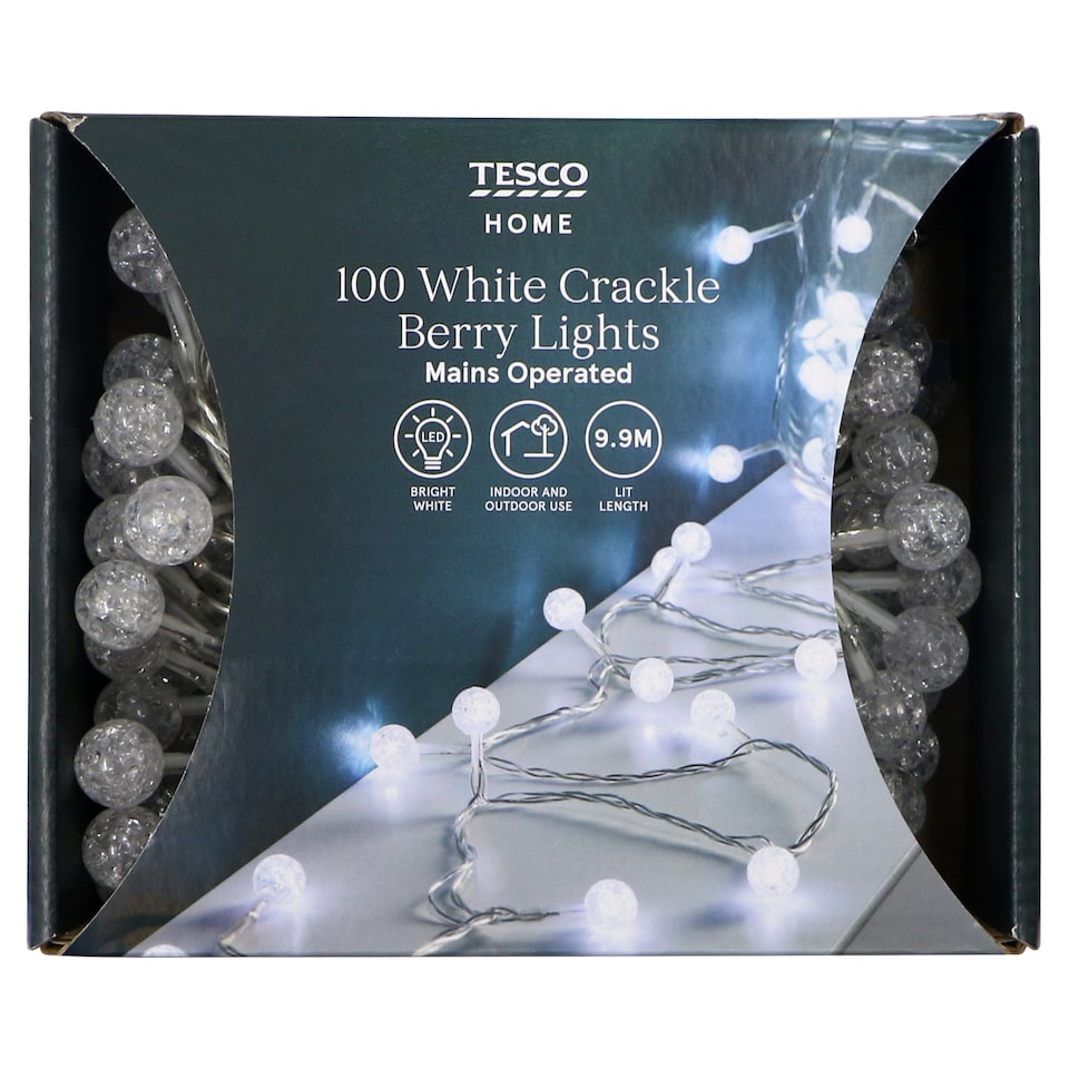 image 1 of Tesco 100 Bright White Crackle Berry LED Christmas Lights