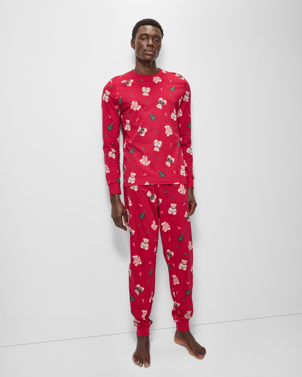 image 1 of Christmas Pure Cotton Festive Bear Matching Family Pyjama Set in Red