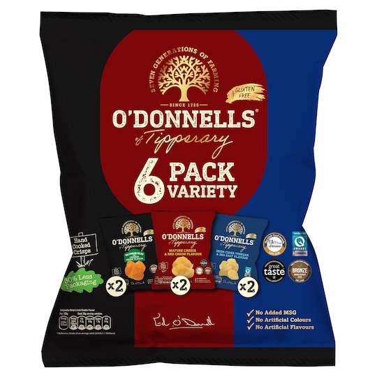 Odonnells Variety Flavoured Crisps 6 X 30G Tesco Groceries