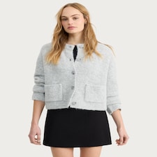 F&F Boucle Textured Button Front Cardigan with Wool in Grey