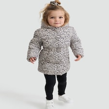 F&F Girls Leopard Print Belted Hooded Puffer Coat in Multi Brown