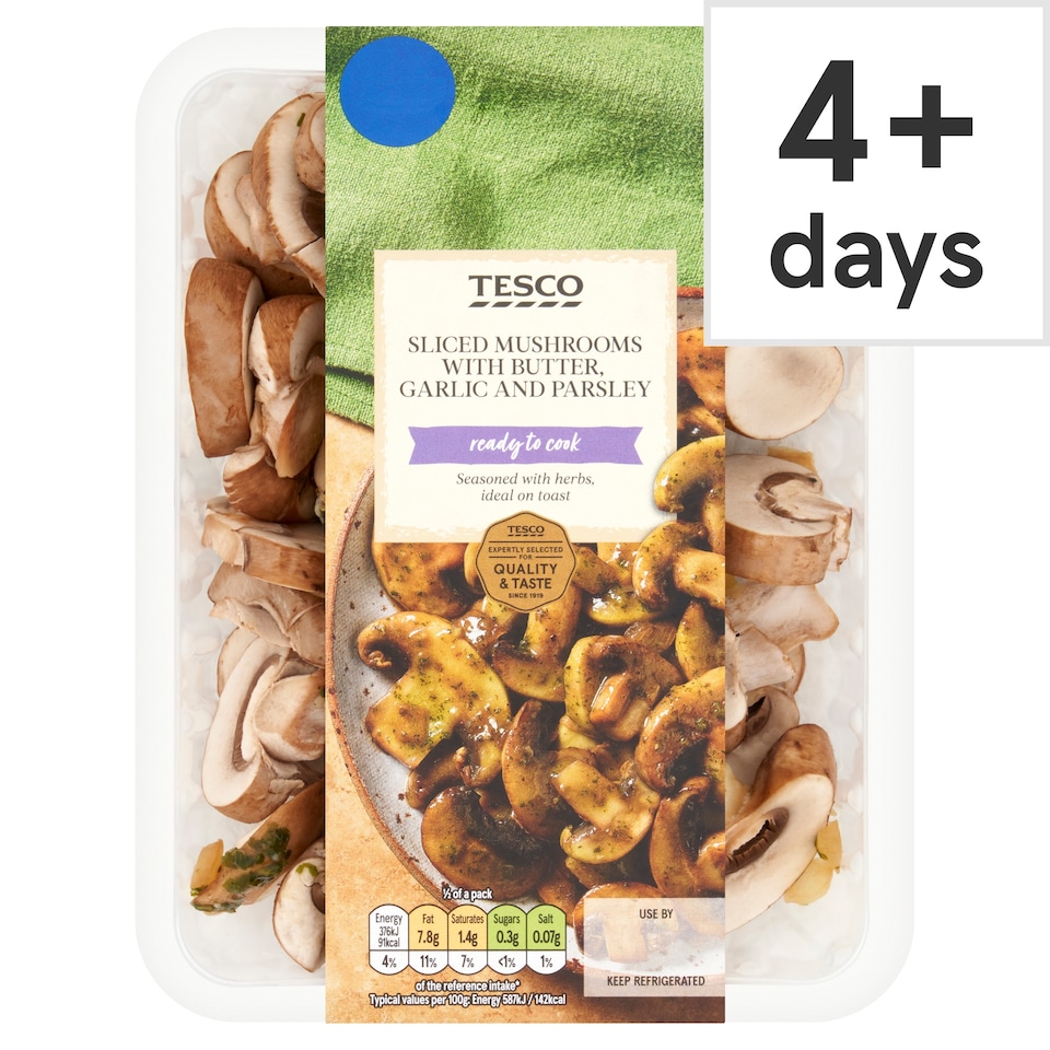 Tesco Sliced Mushrooms with Butter Garlic & Parsley 200g