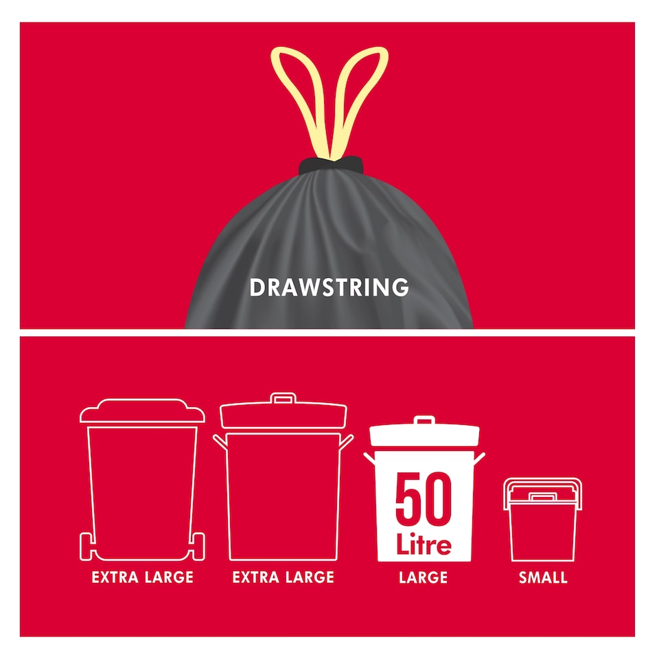 image 1 of Tesco Extra Strong Drawstring Refuse Sacks 50 Litre 20 Pack