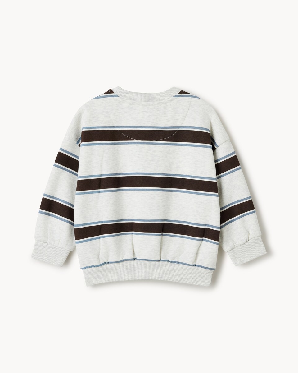image 1 of F&F Boys Cotton Rich Striped Sweatshirt in Grey Marl