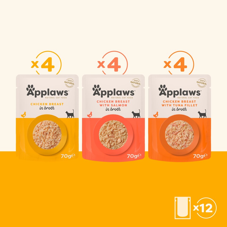 image 1 of Applaws Natural Wet Cat Food Chicken Selection in Broth Pouches 12 x 70g