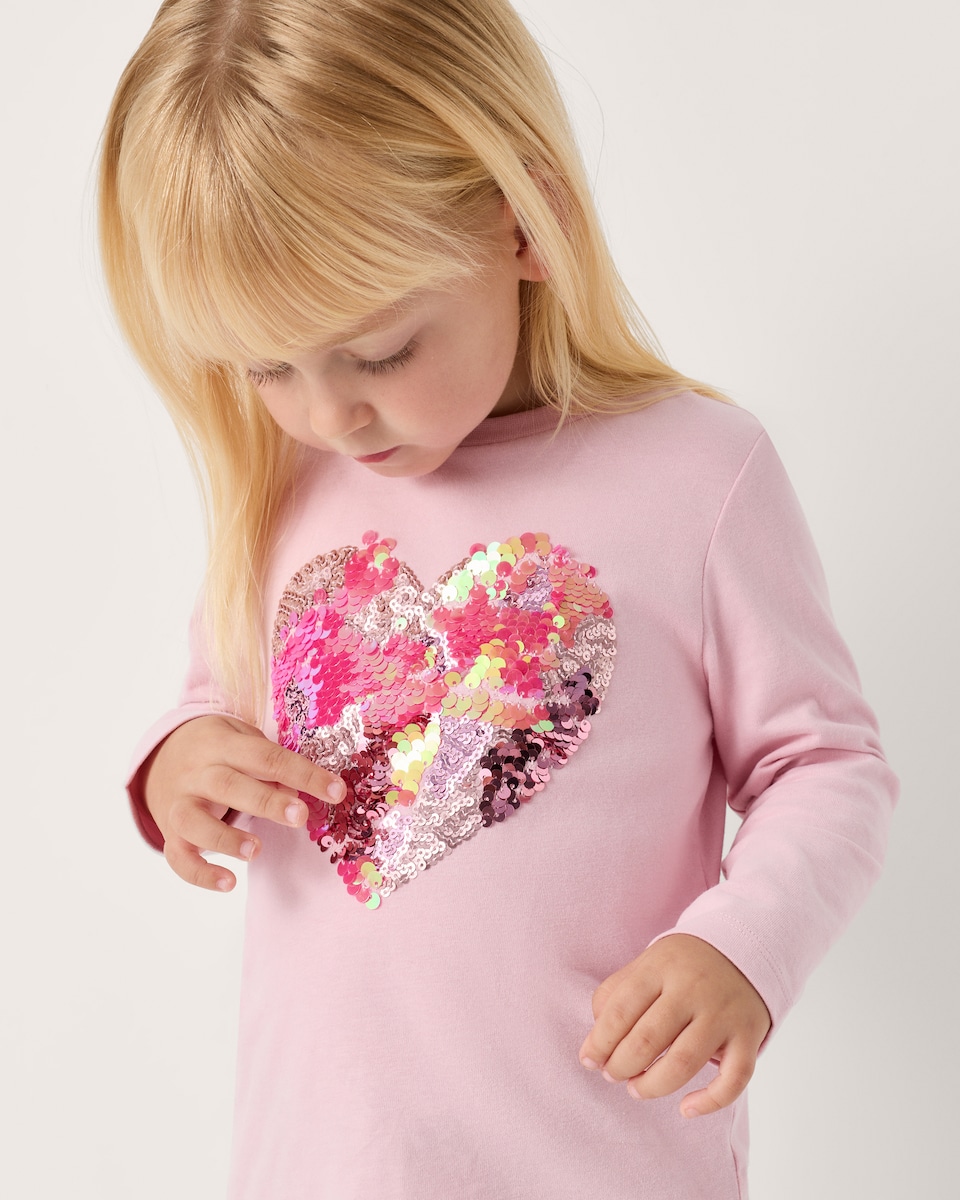 image 1 of F&F Girls Pure Cotton Sequin Heart Top in Pink
