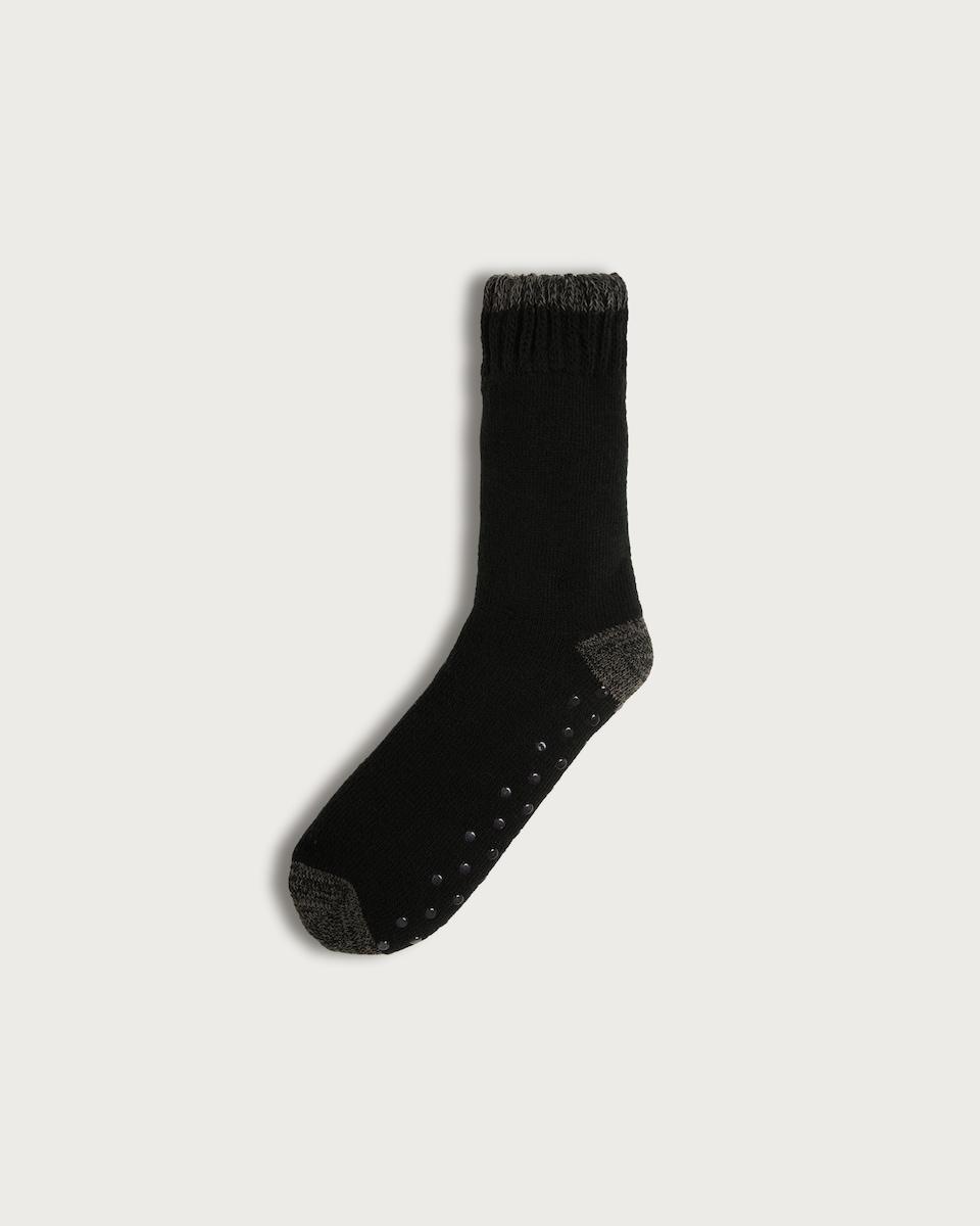 F&F Borg Lined Grip Sole Slipper Socks in Black