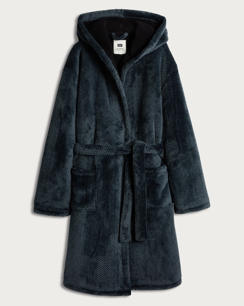 image 1 of F&F Fleece Herringbone Textured Dressing Gown in Teal