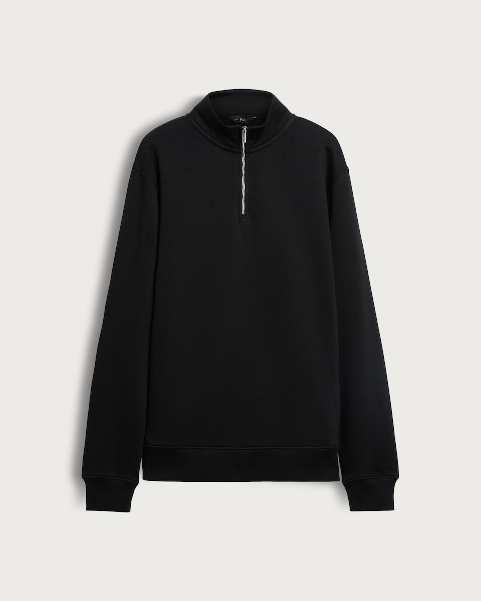 image 1 of F&F Cotton Rich Half Zip Funnel Neck Sweatshirt in Black