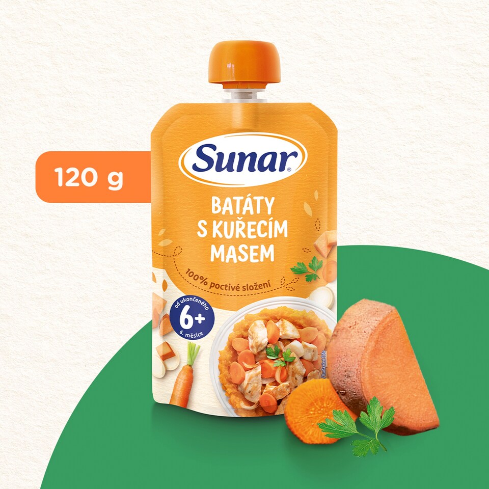 Obrázek 1 pro produkt Sunar příkrm batáty s kuřecím masem 6m+, 120g