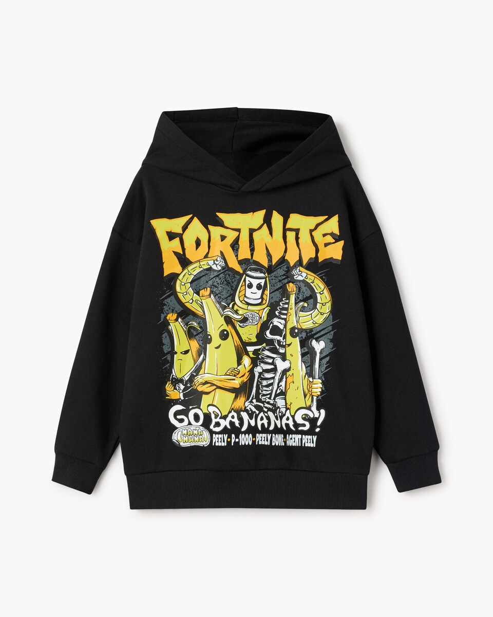 image 1 of Fortnite Cotton Rich Printed Hoodie in Black