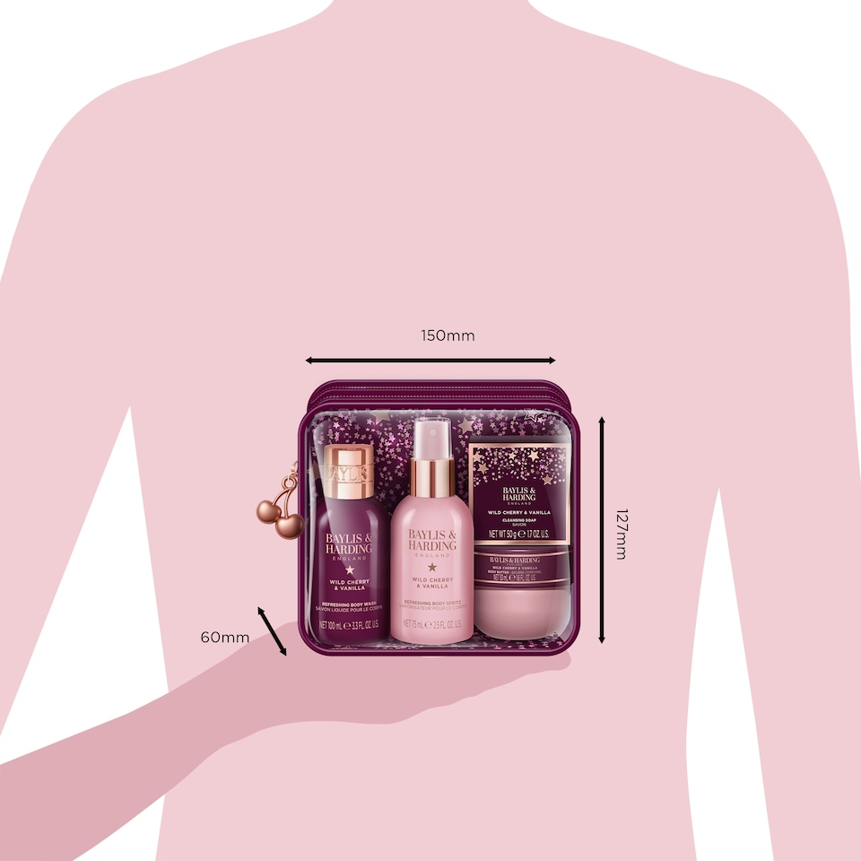 image 1 of Baylis & Harding Wild Cherry & Vanilla Luxury Travel Wash Bag Gift Set