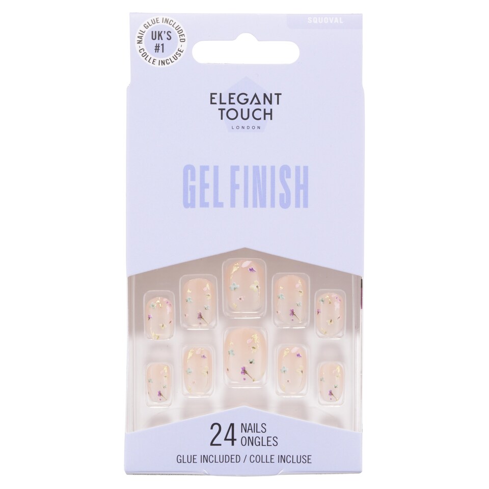 Elegant Touch Encased Gel Finish Pressed Petals Squoval False Nails