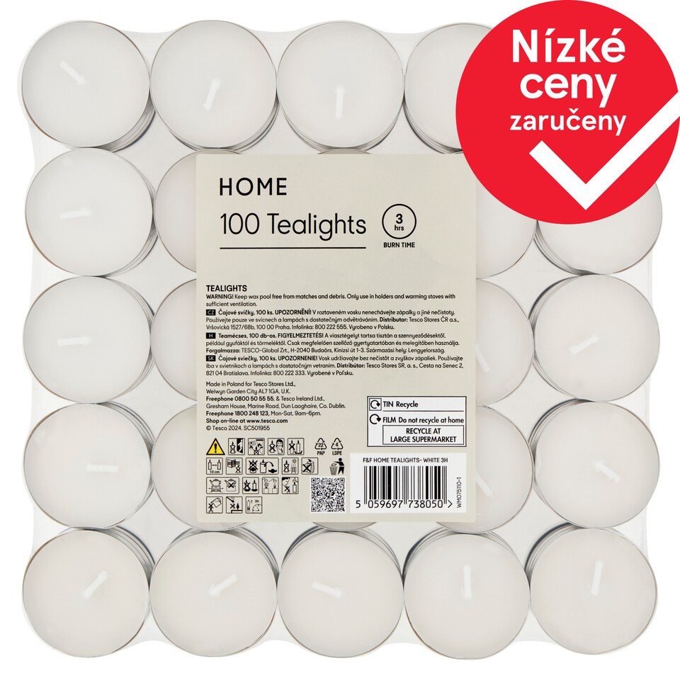F&F Home White čajové svíčky 100 ks
