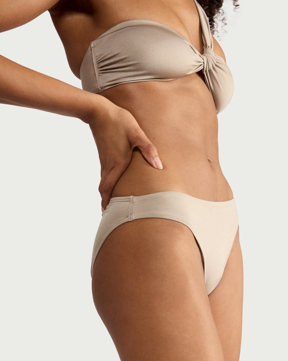 image 1 of F&F High Shine High Leg Bikini Bottoms in Grey