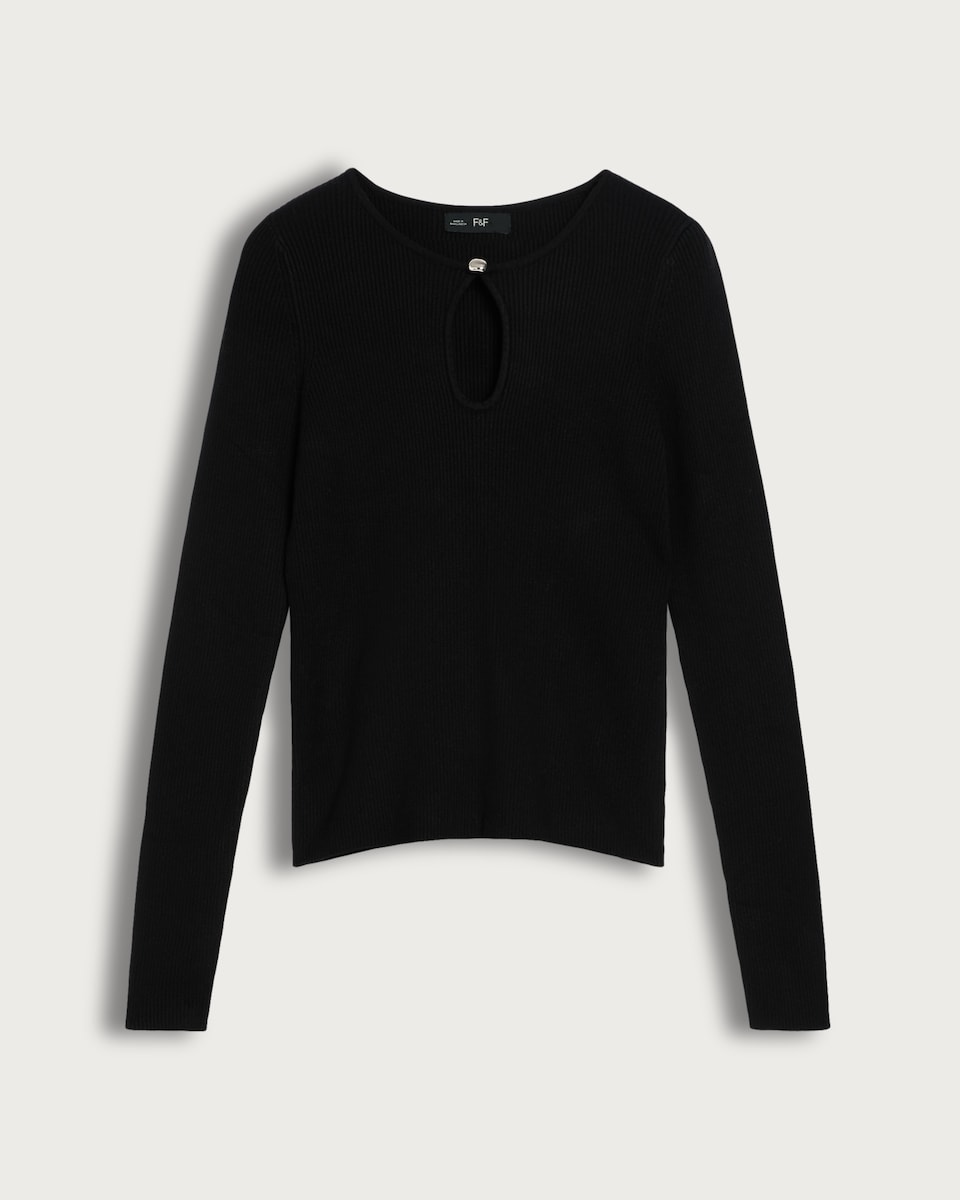 F&F Keyhole Ribbed Knit Jumper in Black