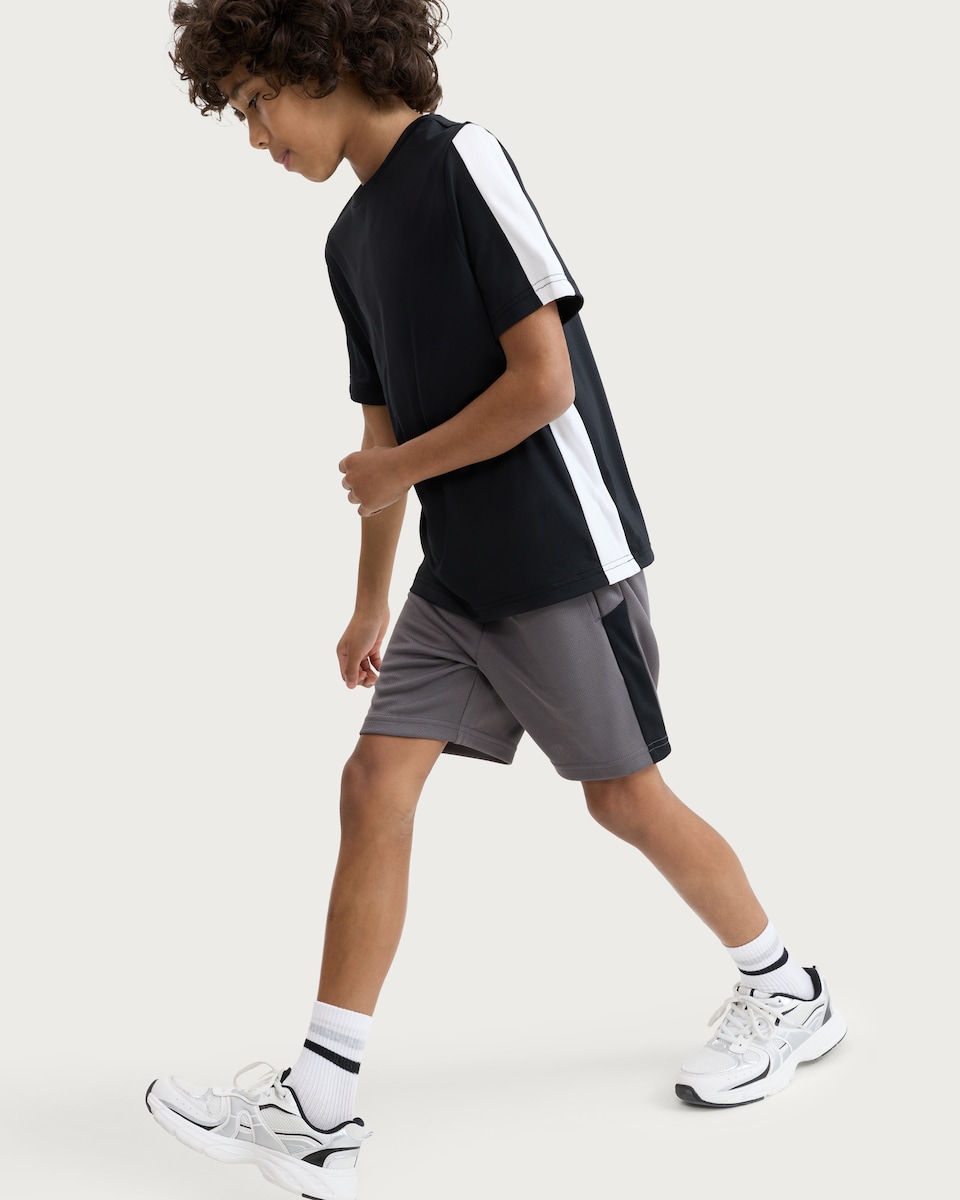 image 1 of F&F Active Boys Mesh Panel Sports Shorts in Grey