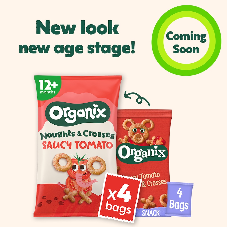 image 1 of Organix Tomato Noughts & Crosses Multipack Organic Toddler Puffs Snack 12 months+ 4x15g