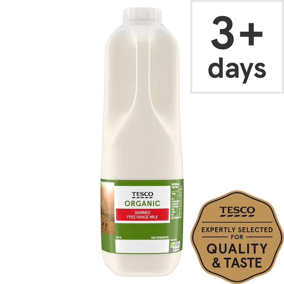 Tesco Organic Free Range Skimmed Milk 1.136L, 2 Pint