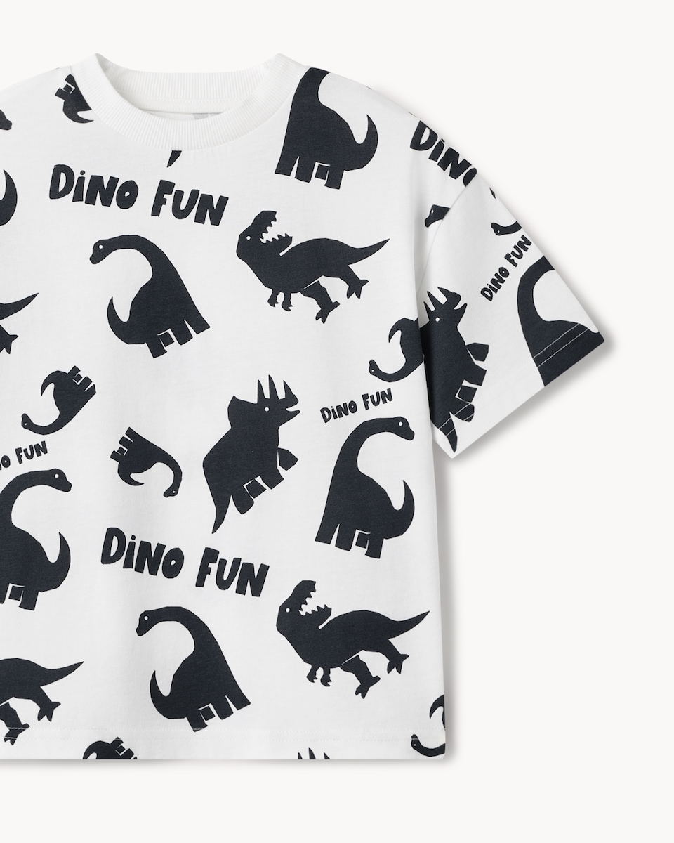 image 1 of F&F Boys Pure Cotton Dinosaur T-Shirt in Multi