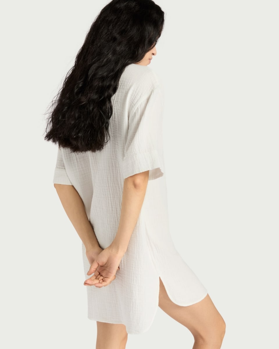 image 1 of F&F Pure Cotton Short Sleeved Pyjama Nightshirt in Cream
