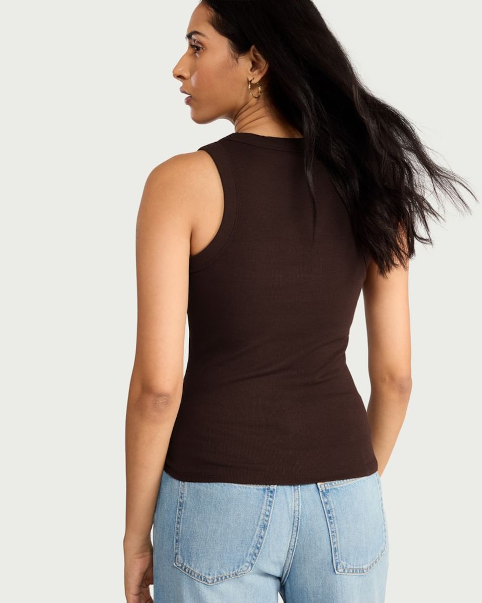 image 1 of F&F Cotton Rich Ribbed Vest in Chocolate