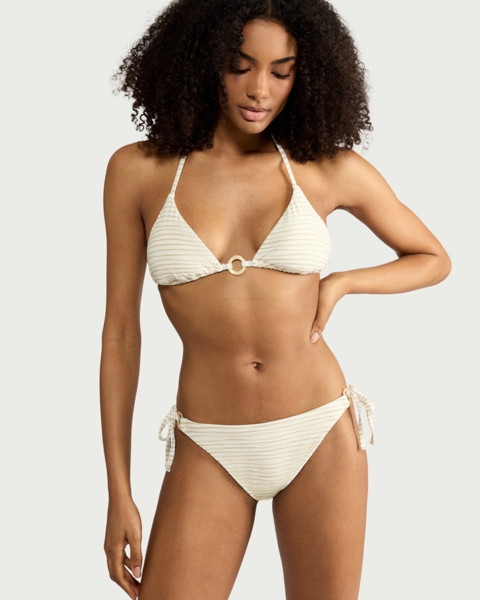image 1 of F&F Striped Tie Side Bikini Bottoms in Gold