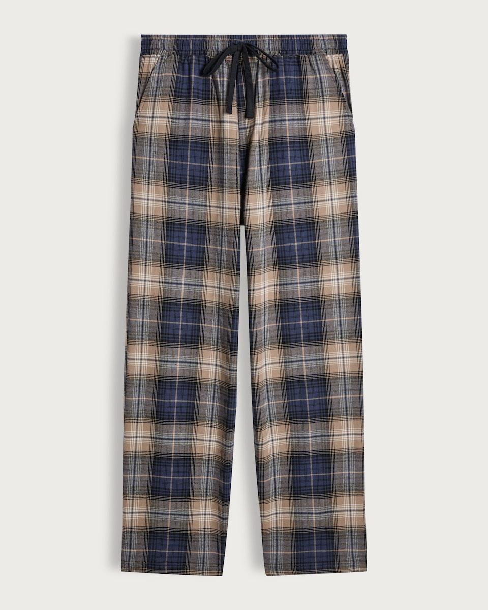 image 1 of F&F Pure Cotton Check Print Drawstring Pyjama Bottoms in Navy