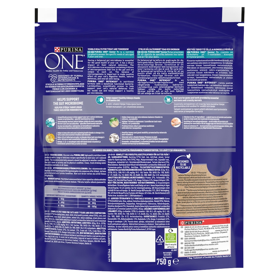 image 1 of Purina One Bifensis Senior Chicken Cat Food 750G