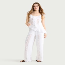 F&F Lace Textured Wide Leg Co-ord Trousers in Cream
