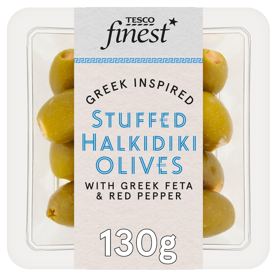Tesco Finest Stuffed Halkidiki Olives with Greek Feta & Red Pepper 130g